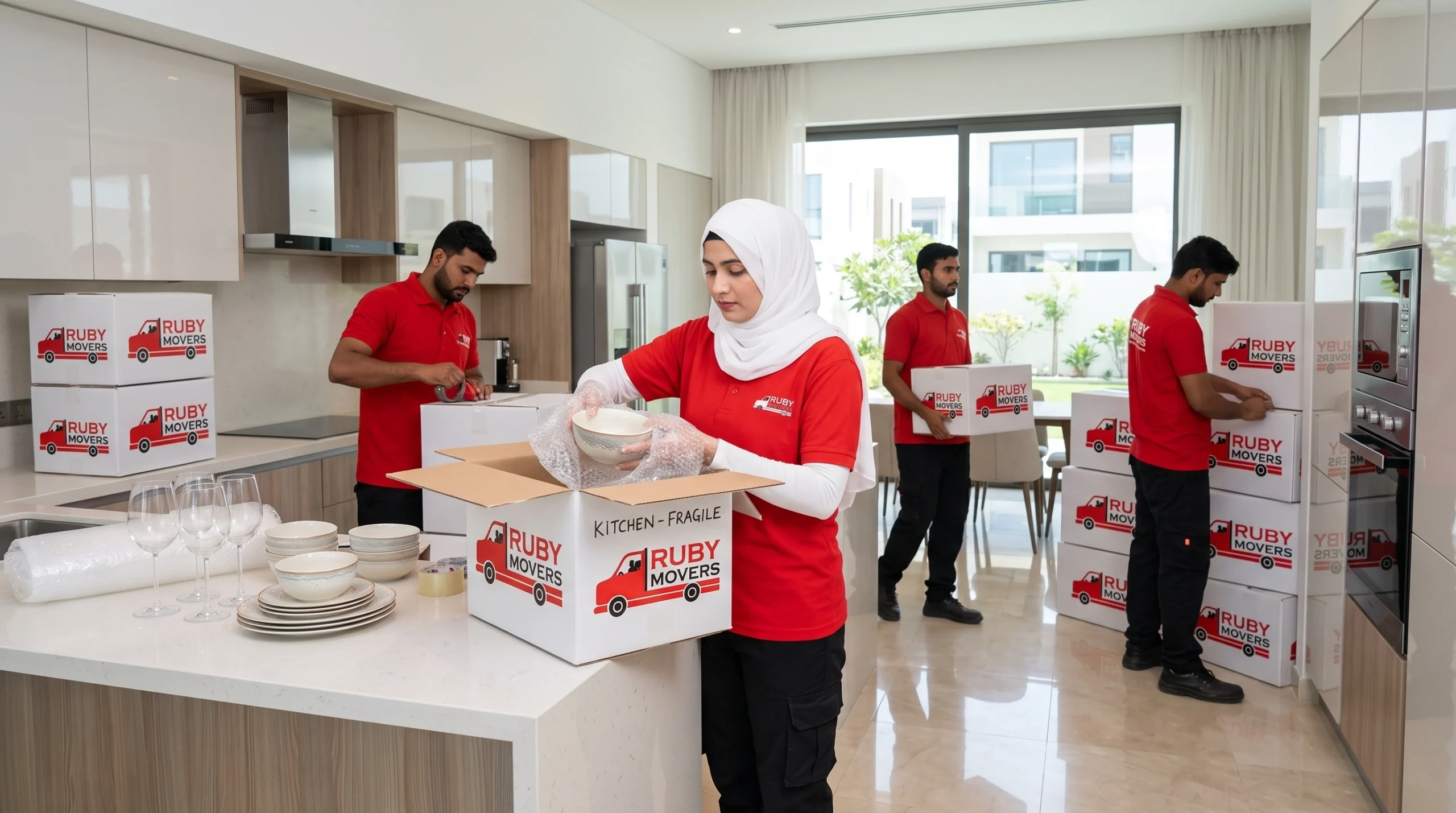 living room packing villa move Dubai